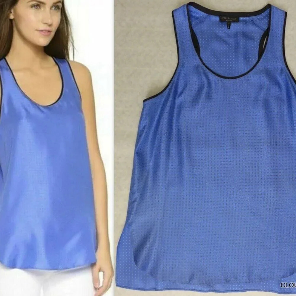 Rag & Bone Silk Teddy Celeste Combo Polka Dots Sleeveless Tank - Picture 3 of 4
